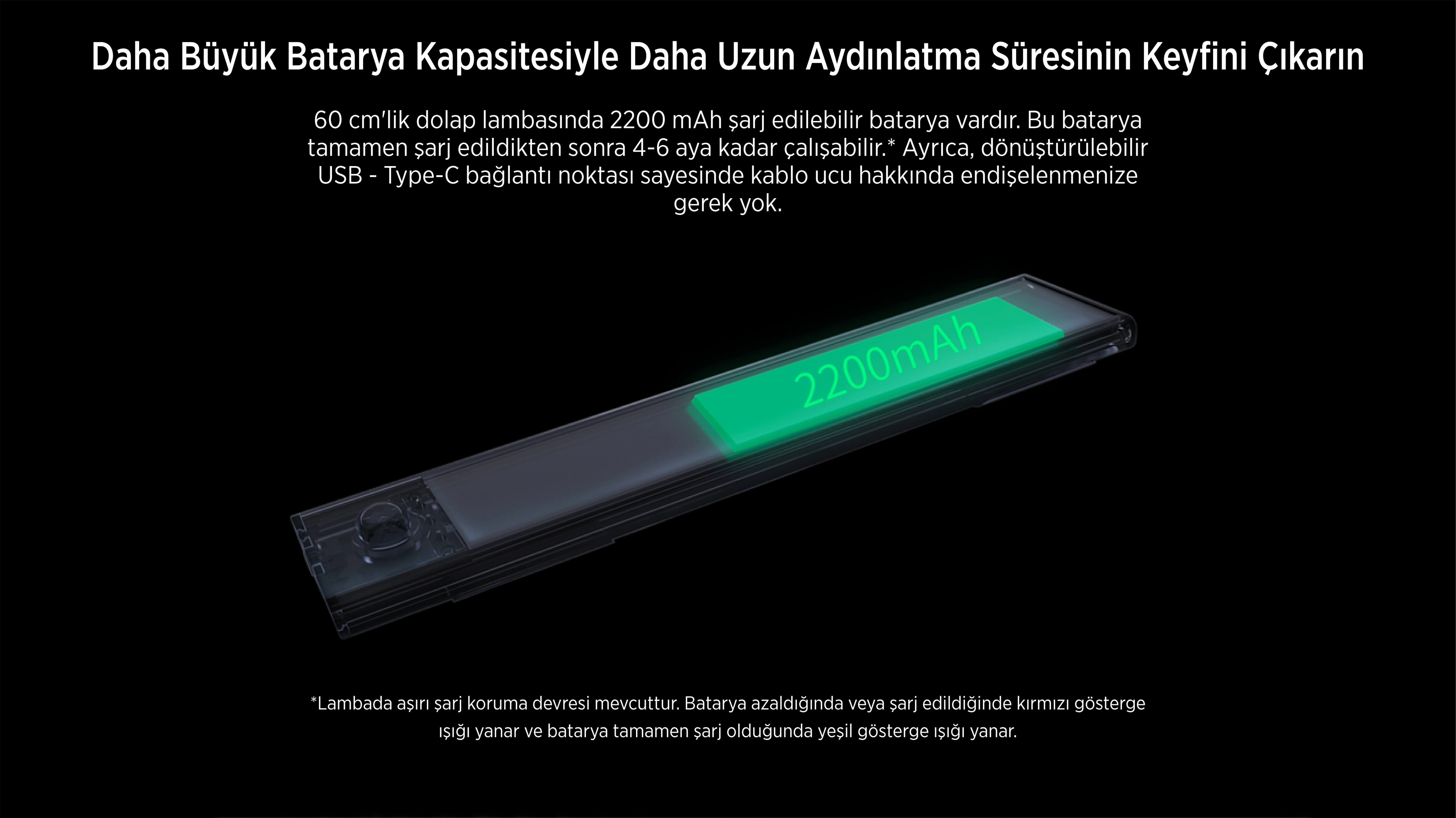 Yeelight Hareket Sensörlü Dolap Lambası (60cm) Silver Yeelight Hareket Sensörlü Dolap Lambası (60cm) Silver